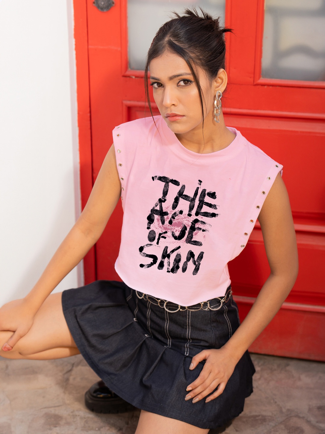 

Stylecast X Hersheinbox Printed Extended Sleeves Cotton Top, Pink