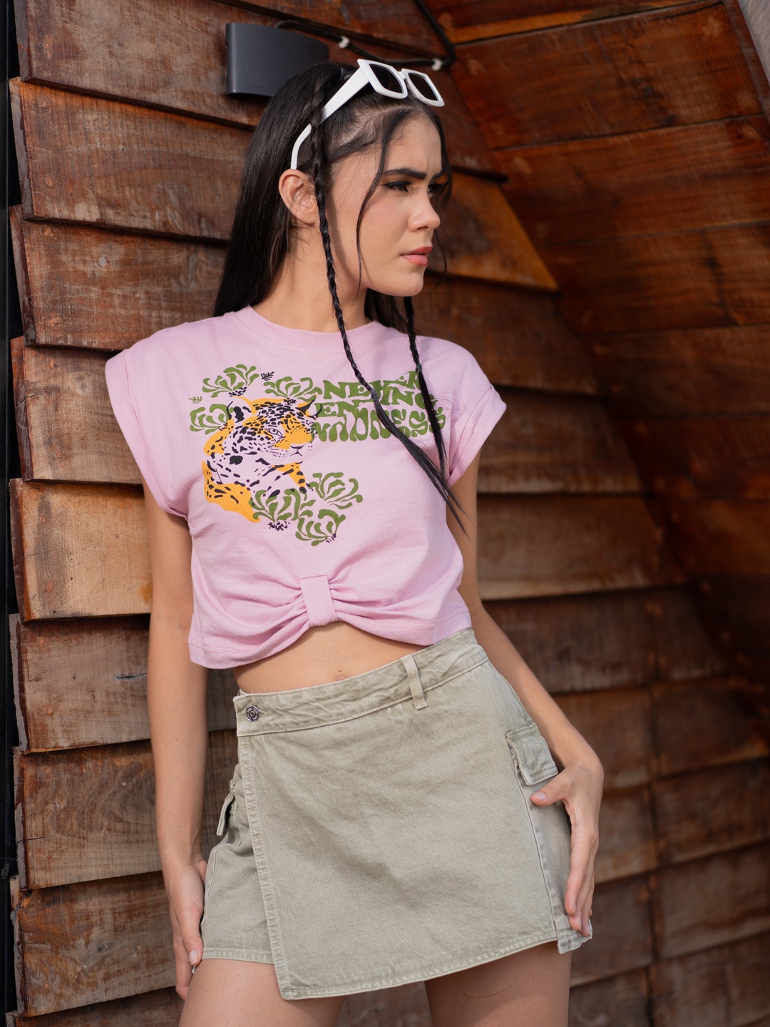 

Stylecast X Hersheinbox Print Bow Detail Cotton Crop Top, Pink