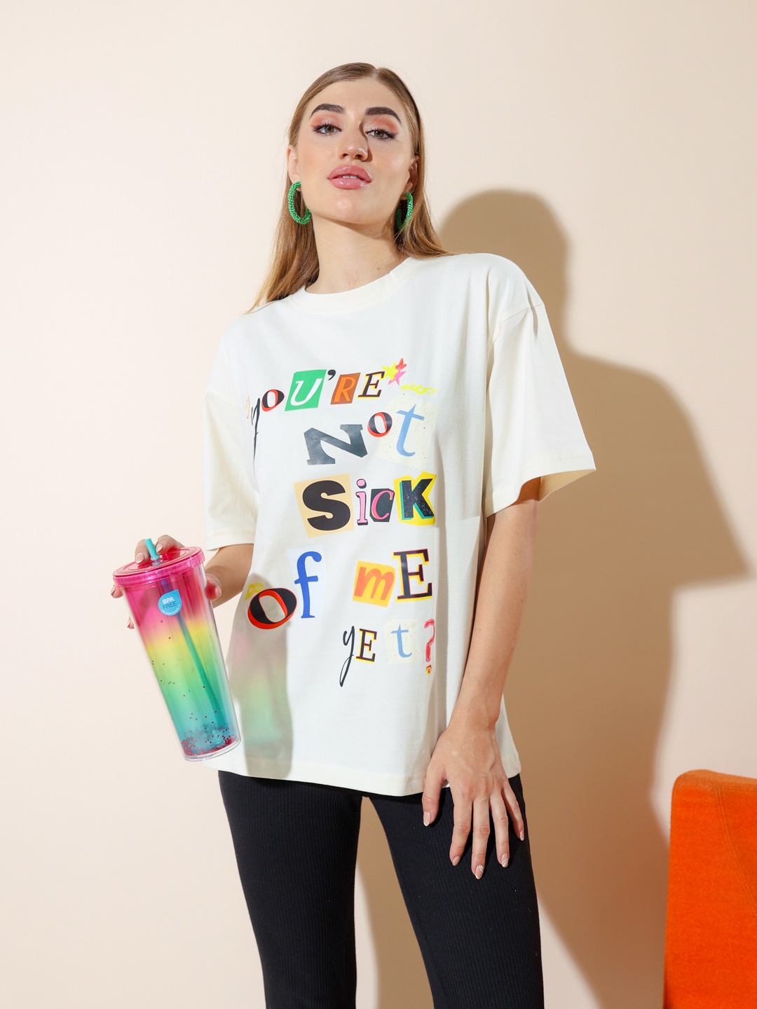 

Stylecast X Hersheinbox Women Printed Pure Cotton Oversized T-shirt, White