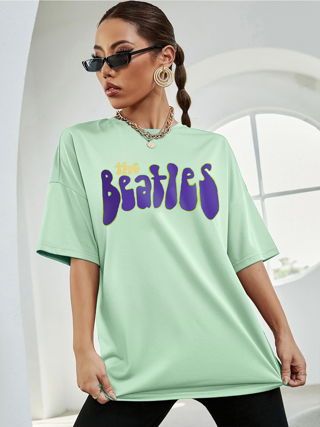 

Stylecast X Hersheinbox Cotton Typography Printed Drop-Shoulder Sleeves T-shirt, Green