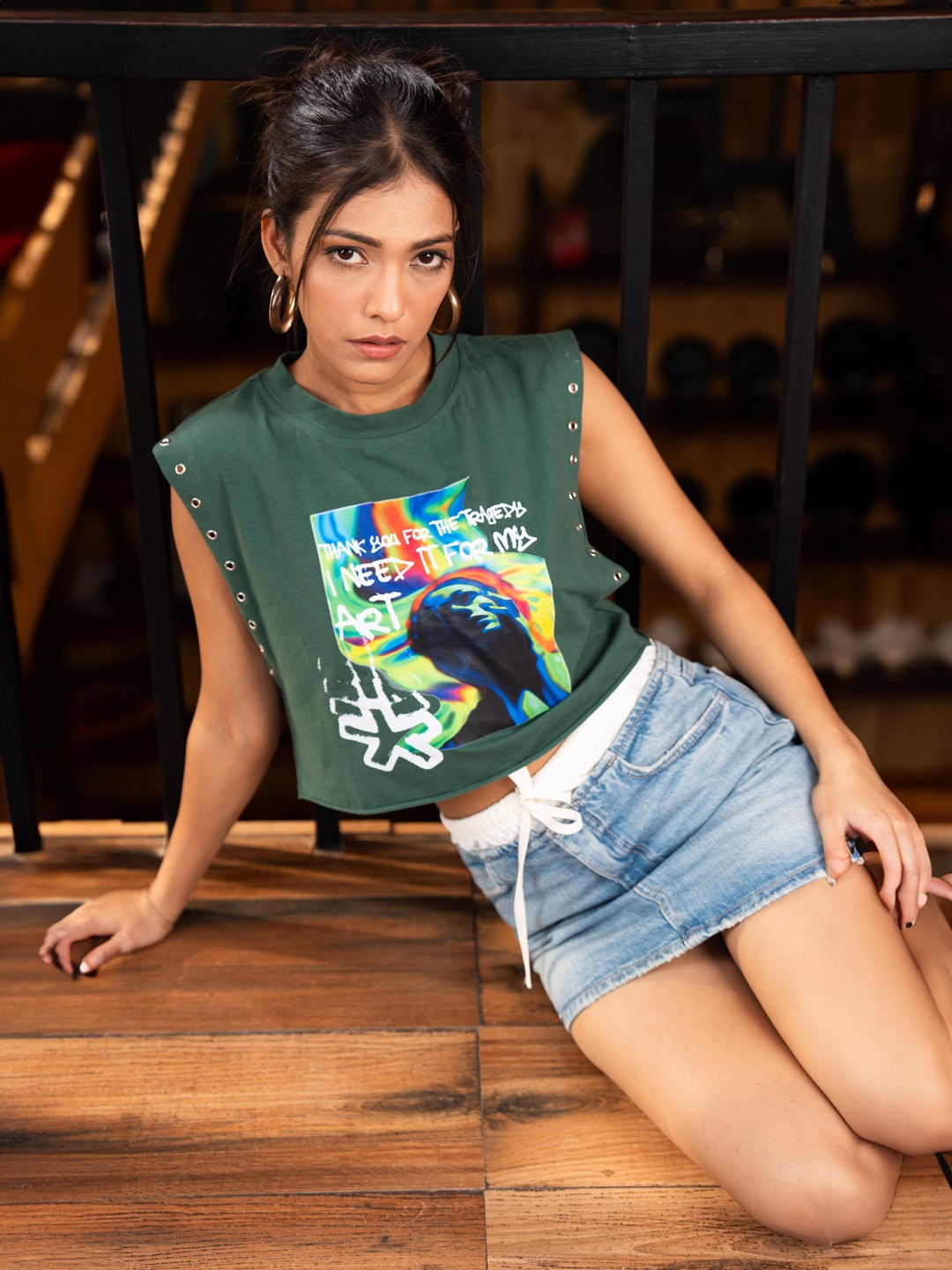 

Stylecast X Hersheinbox Printed Cotton Boxy Crop Top, Green