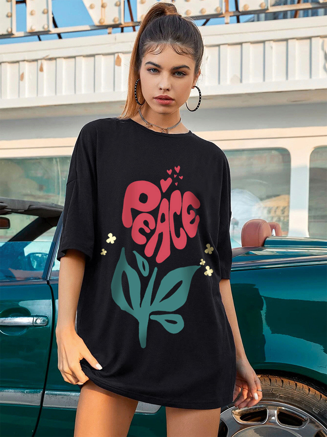 

Stylecast X Hersheinbox Women Printed Pure Cotton Oversized T-shirt, Black