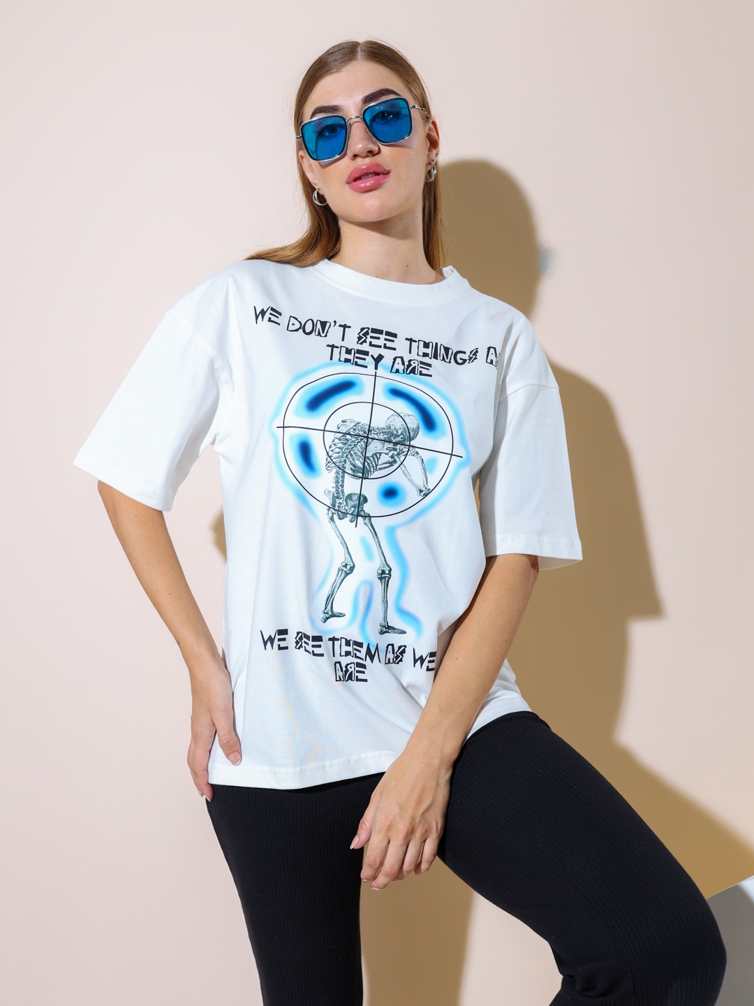 

Stylecast X Hersheinbox Typography Printed Drop-Shoulder Sleeves T-shirt, White