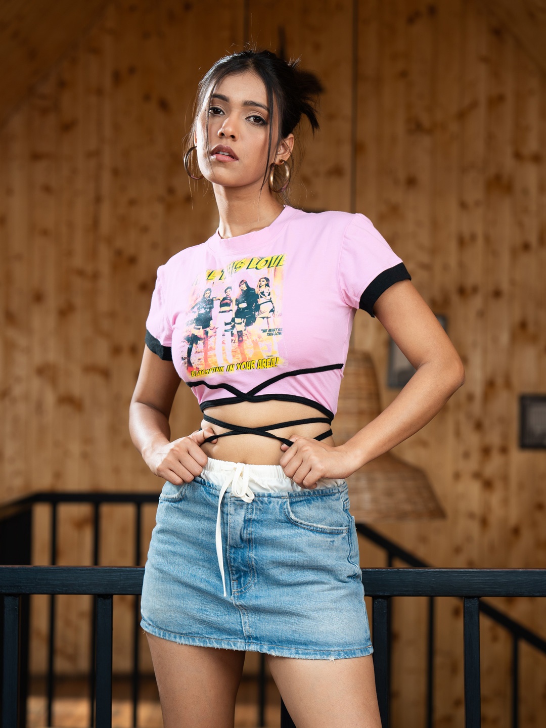 

Stylecast X Hersheinbox Printed Twisted Strap Detail Crop Top, Pink