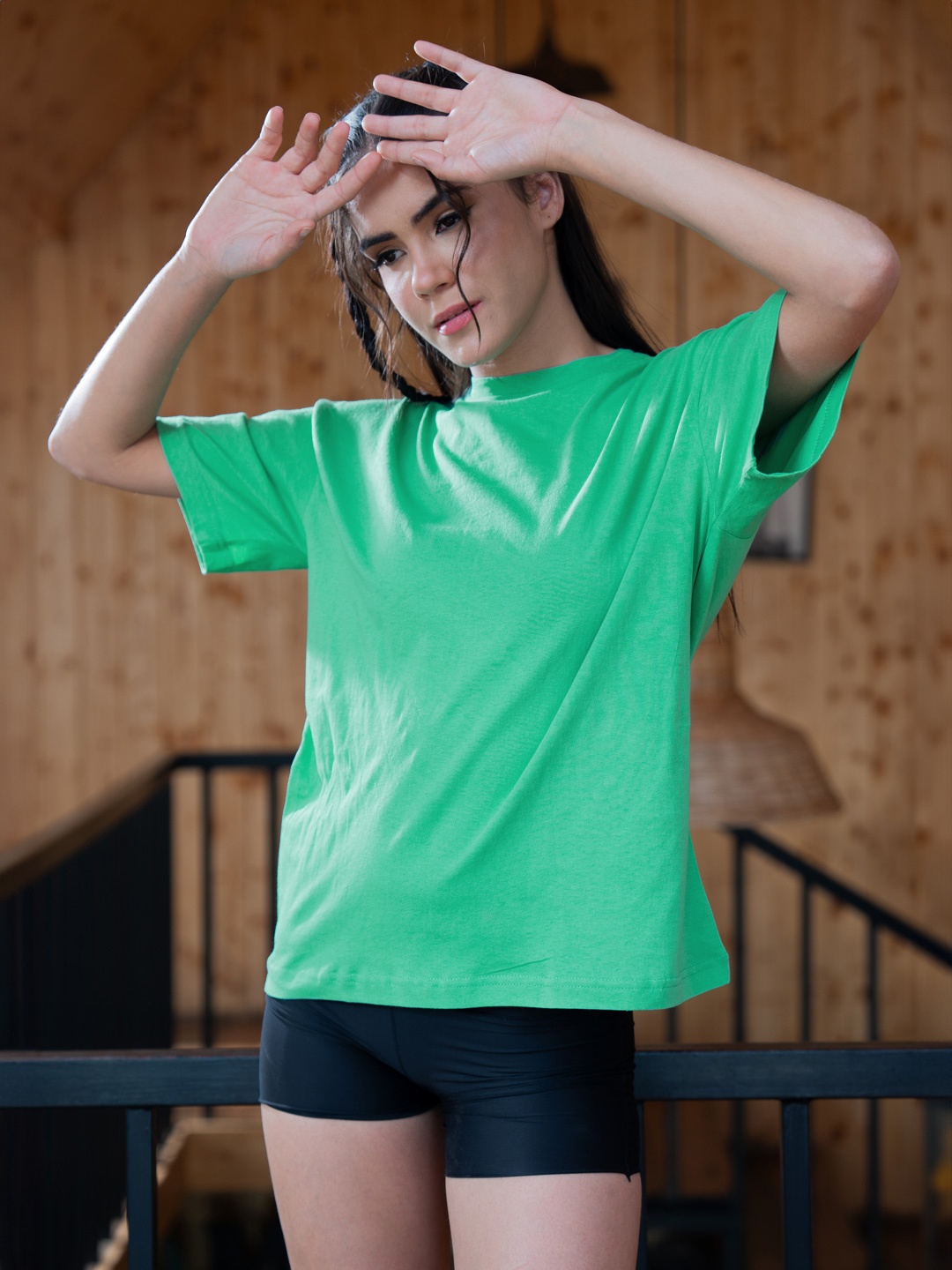 

Stylecast X Hersheinbox Drop-Shoulder Sleeves Boxy Cotton T-shirt, Green
