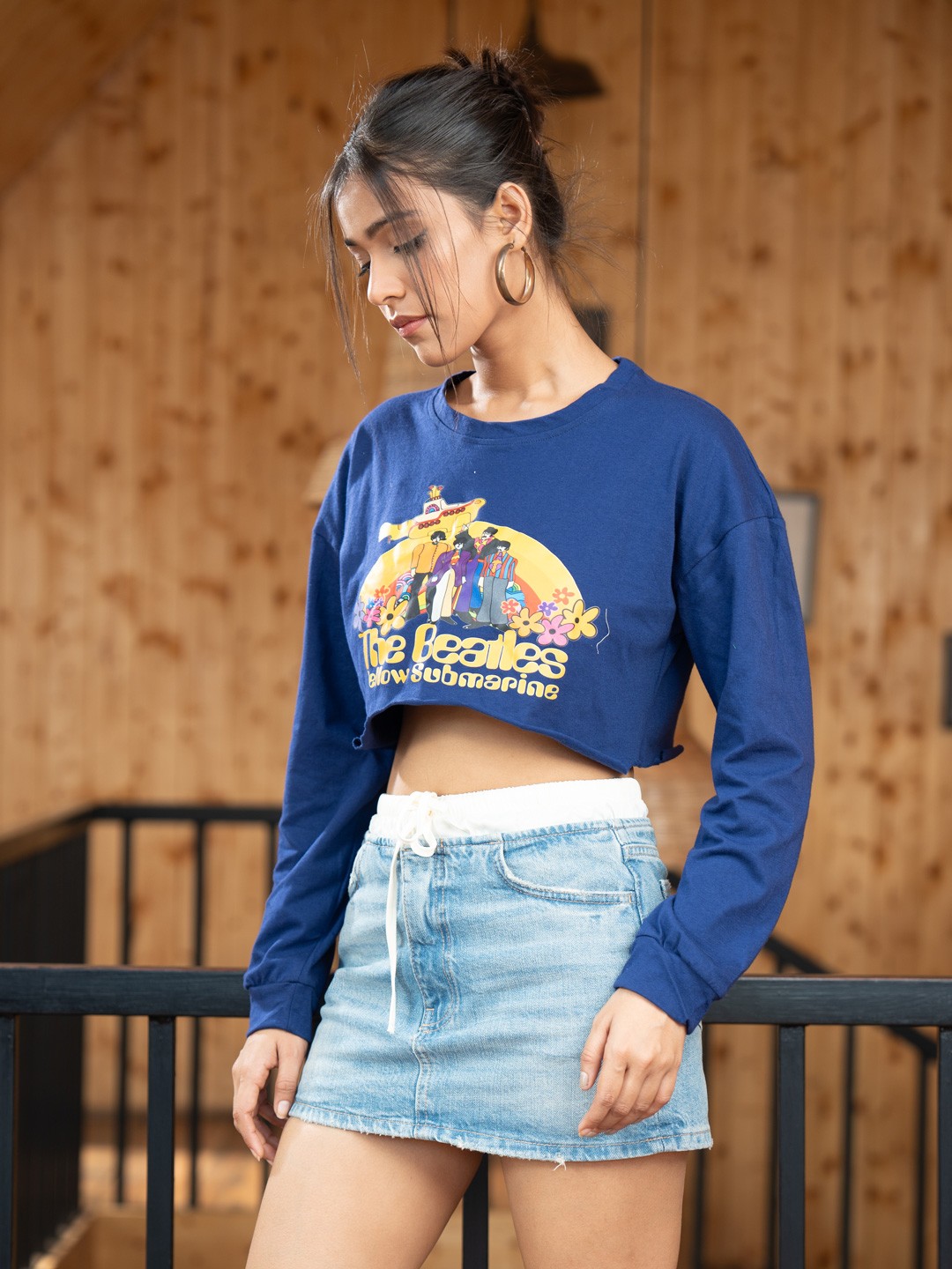 

Stylecast X Hersheinbox Printed Cotton Boxy Crop Top, Blue