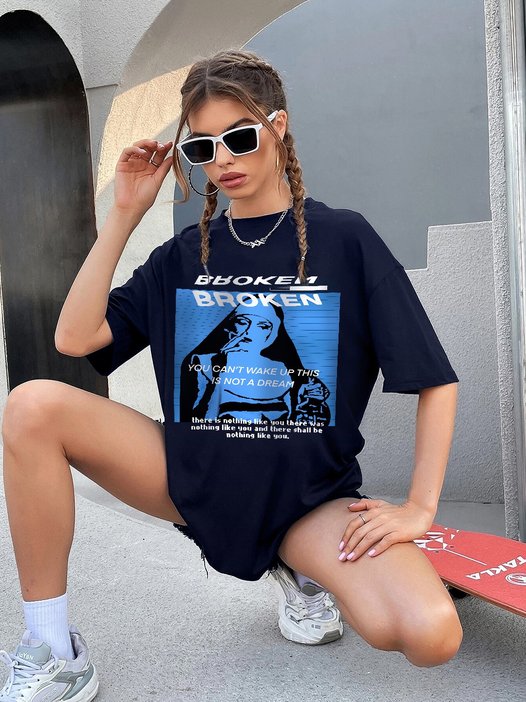 

Stylecast X Hersheinbox Women Printed Drop-Shoulder Sleeves T-shirt, Blue