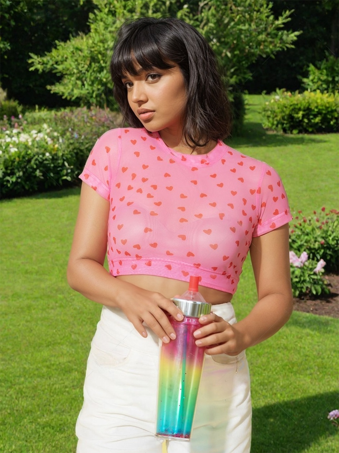 

Stylecast X Hersheinbox Net Printed Fitted Crop Top, Pink