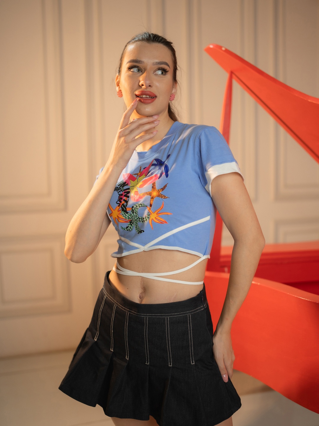 

Stylecast X Hersheinbox Printed Tie-Up Crop Top, Blue