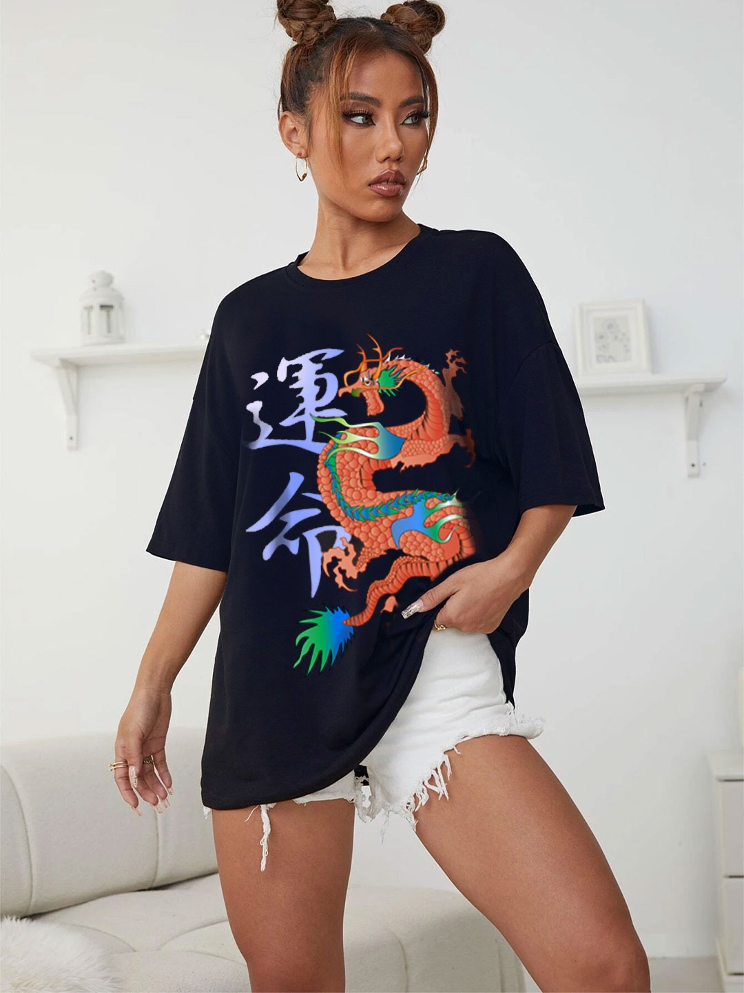 

Stylecast X Hersheinbox Women Printed Drop-Shoulder Sleeves T-shirt, Black