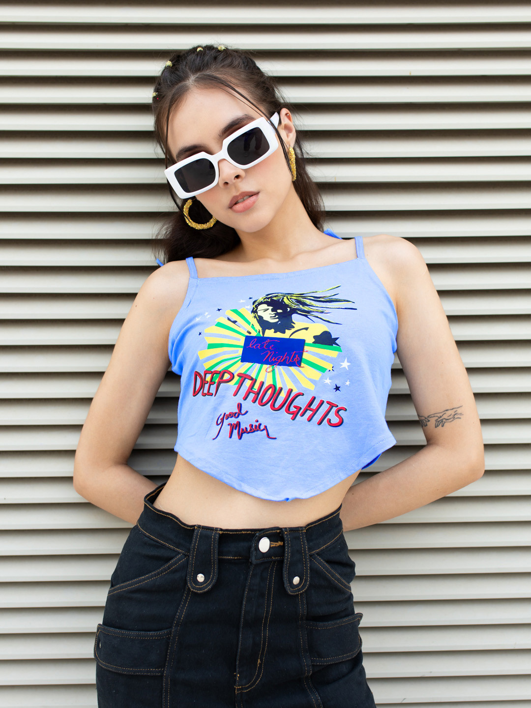 

Stylecast X Hersheinbox Print Cotton Crop Top, Blue