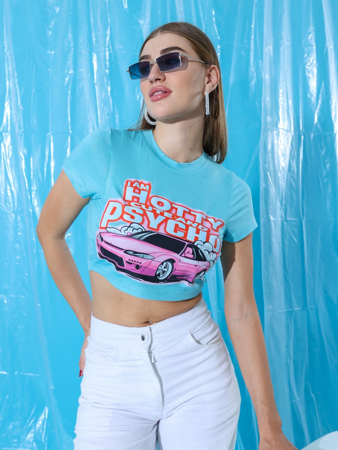 

Stylecast X Hersheinbox Printed Cotton Crop T-shirt, Blue