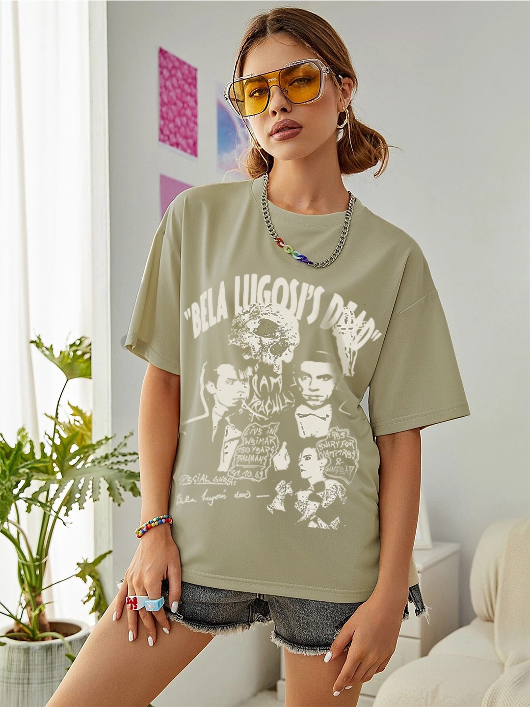 

Stylecast X Hersheinbox Women Printed Drop-Shoulder Sleeves T-shirt, Beige