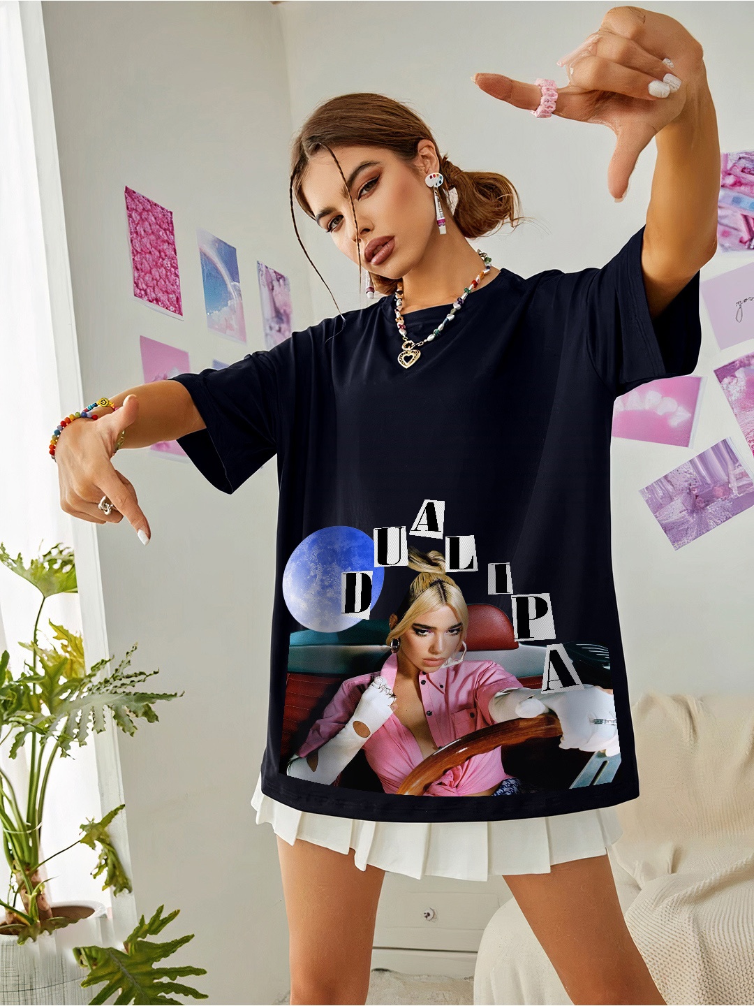 

Stylecast X Hersheinbox Women Printed Drop-Shoulder Sleeves T-shirt, Blue