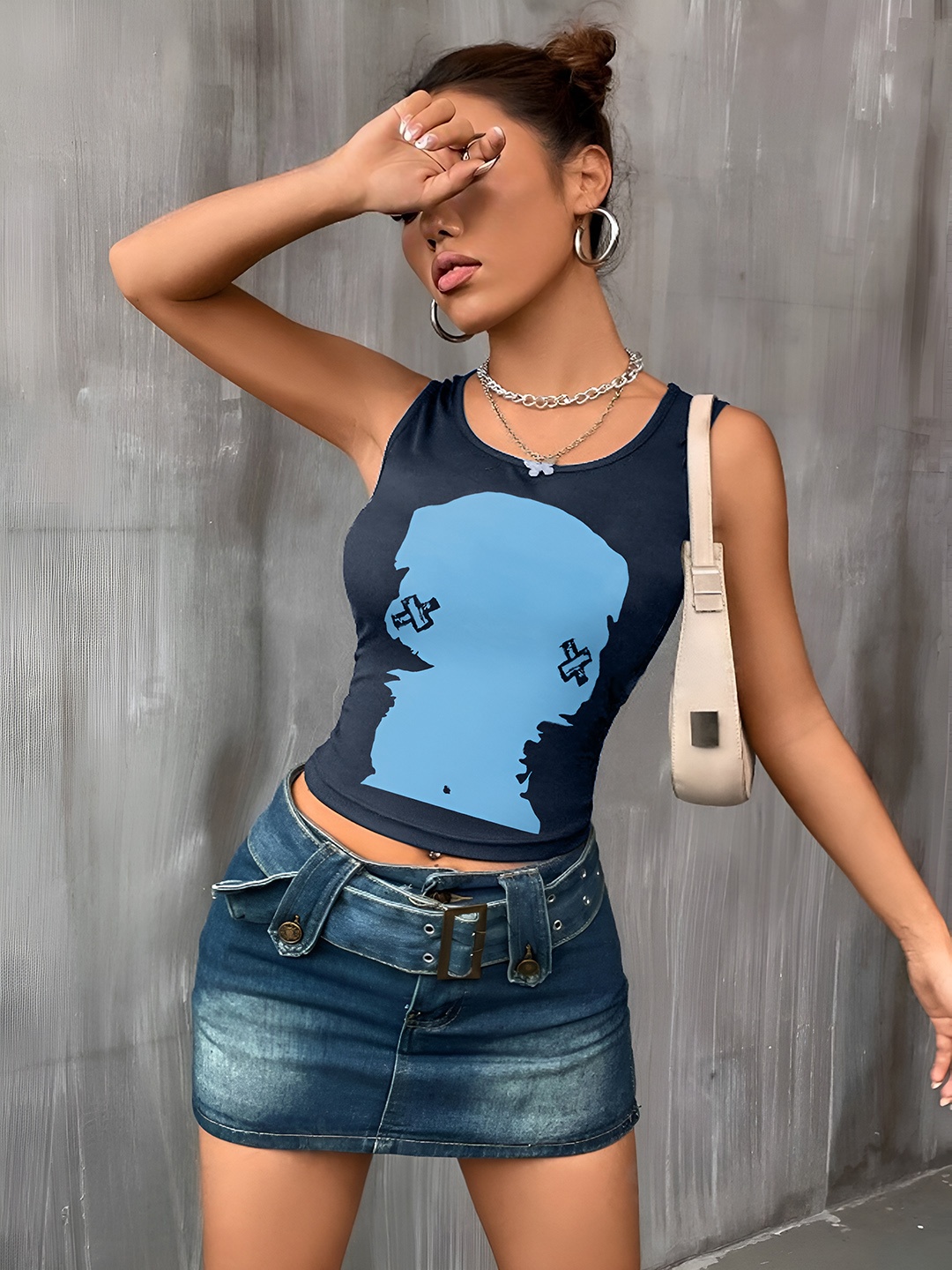 

Stylecast X Hersheinbox Printed Cotton Crop Top, Navy blue