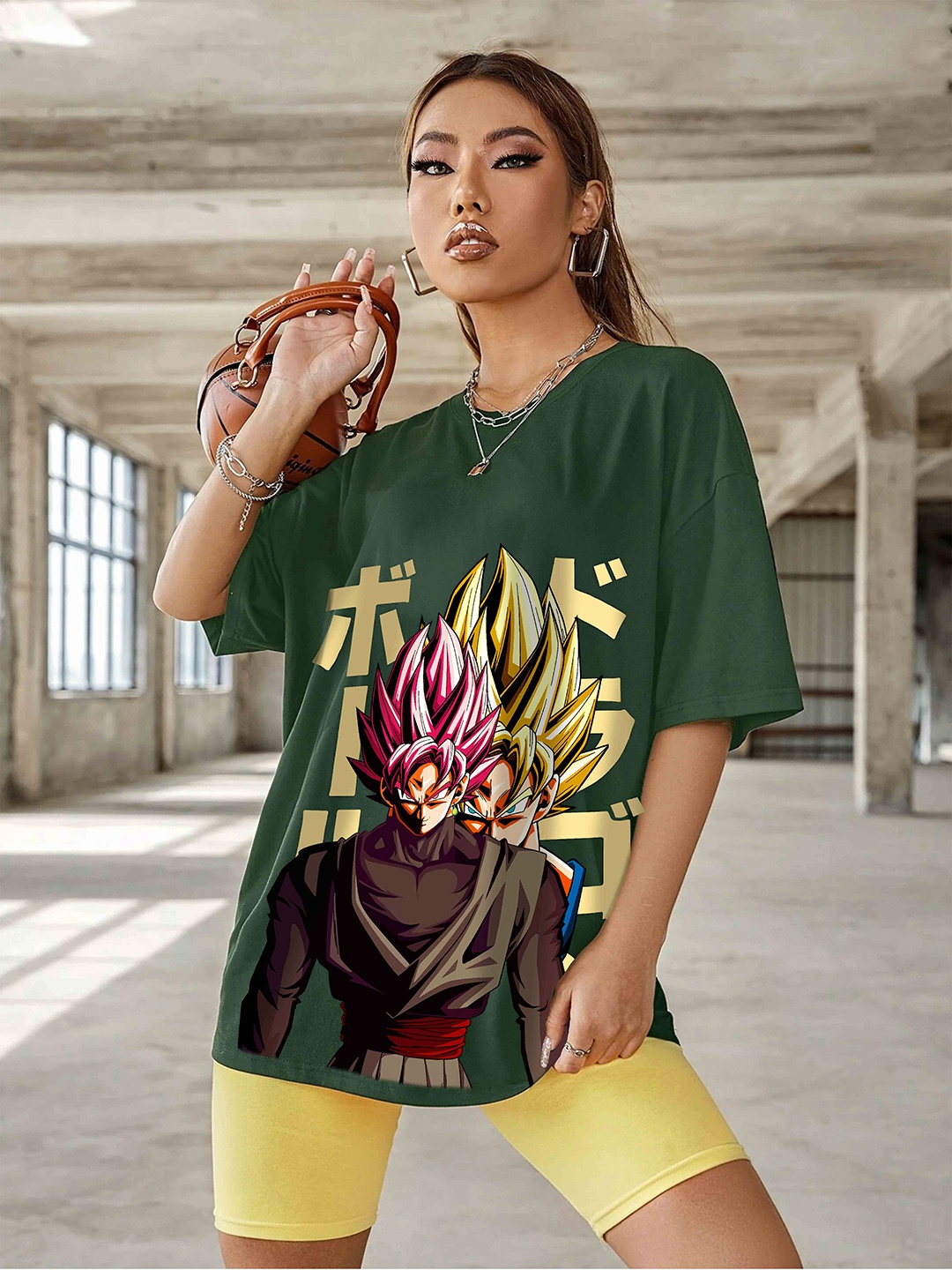 

Stylecast X Hersheinbox Anime Printed Drop-Shoulder Sleeves Pure Cotton T-shirt, Green