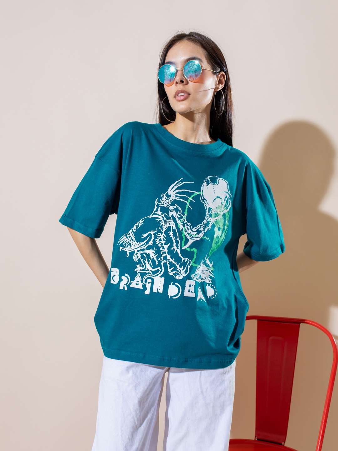 

Stylecast X Hersheinbox Printed Oversized Pure Cotton T-shirt, Teal