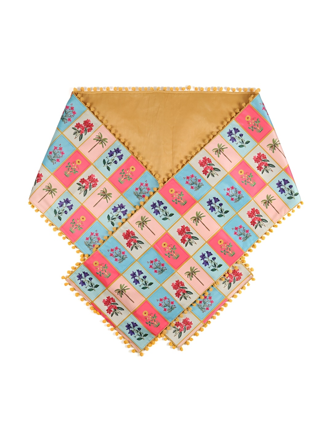 

India Circus by Krsnaa Mehta Yellow & Blue Printed Micro Velvet Table Runners