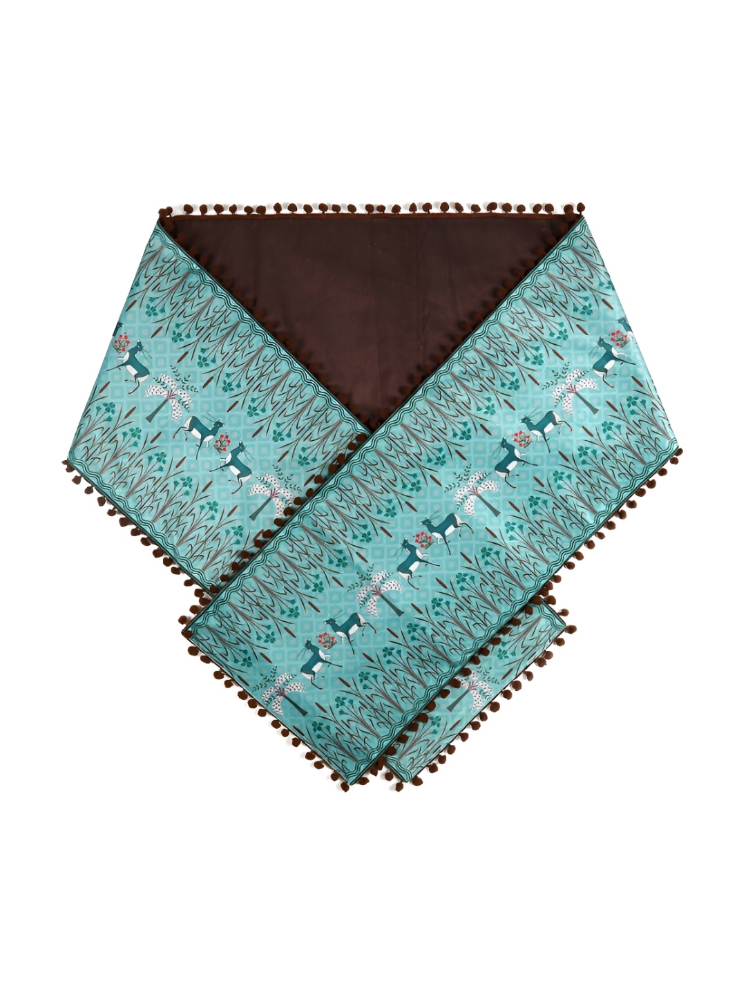 

India Circus by Krsnaa Mehta Green & Brown Printed Velvet Table Runner
