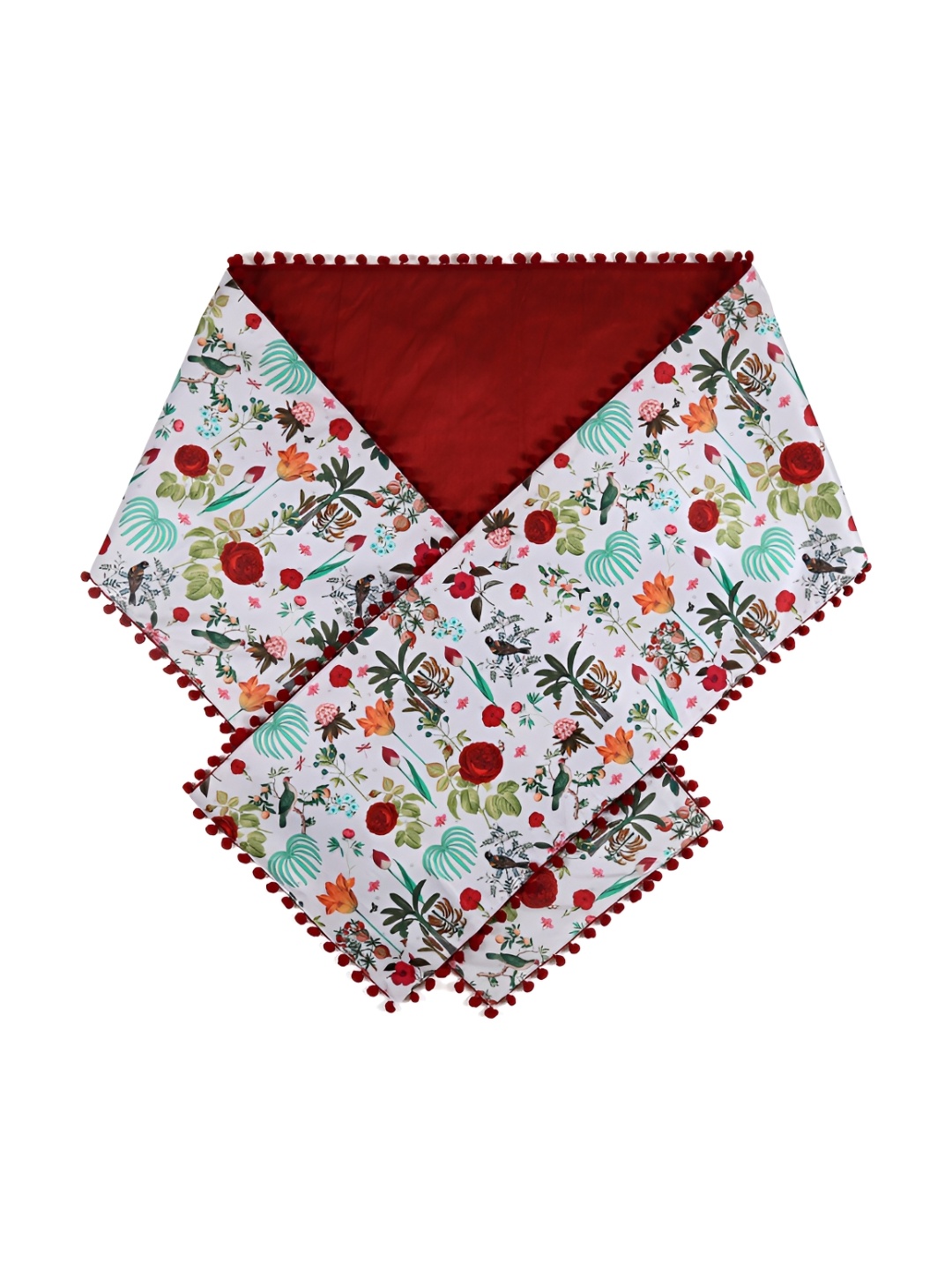 

India Circus by Krsnaa Mehta White & Red Printed Micro Velvet Table Runner