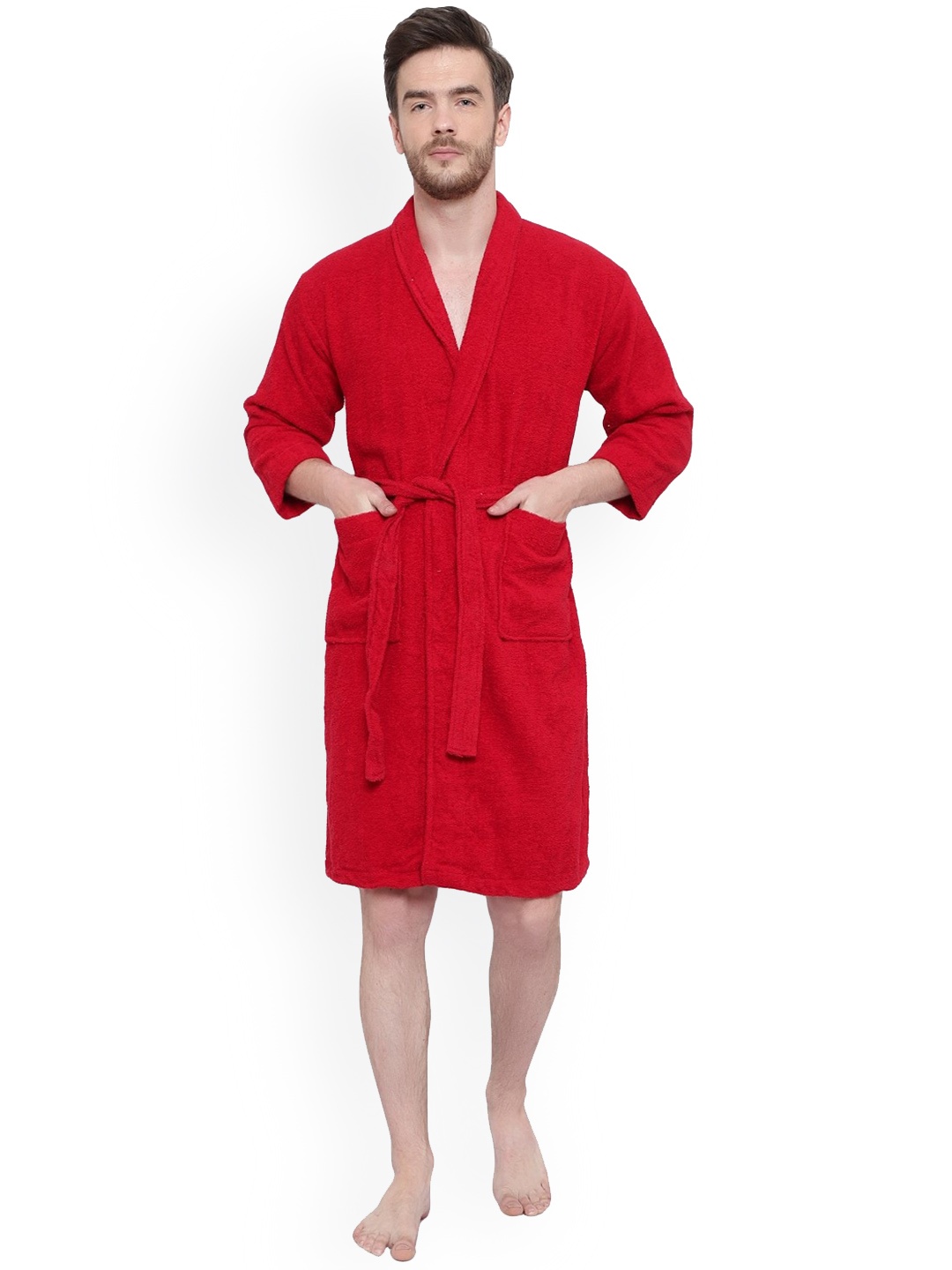 

cotton trendy Men Pure Cotton Bath Robe, Red