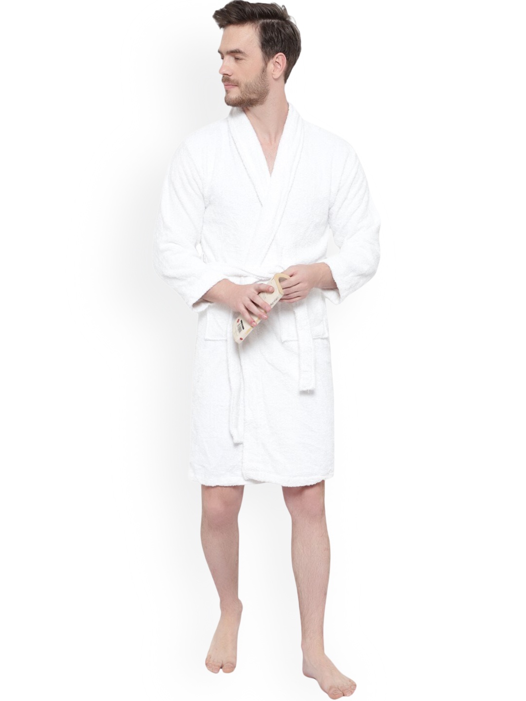 

cotton trendy Men Pure Cotton Bath Robe, White