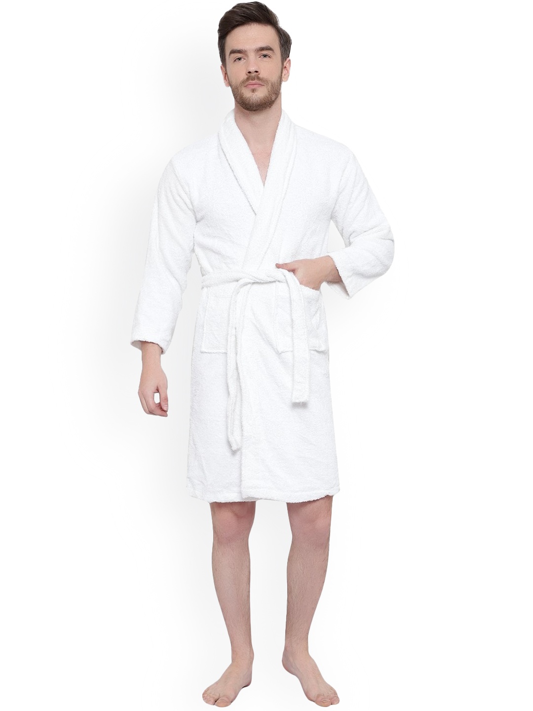

cotton trendy Men Pure Cotton Bath Robe, White
