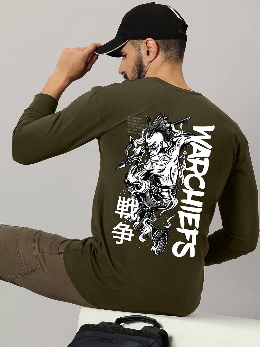 

AUSK Graphic Printed Cotton Round Neck Long Sleeves Raw Edge Casual T-shirt, Green