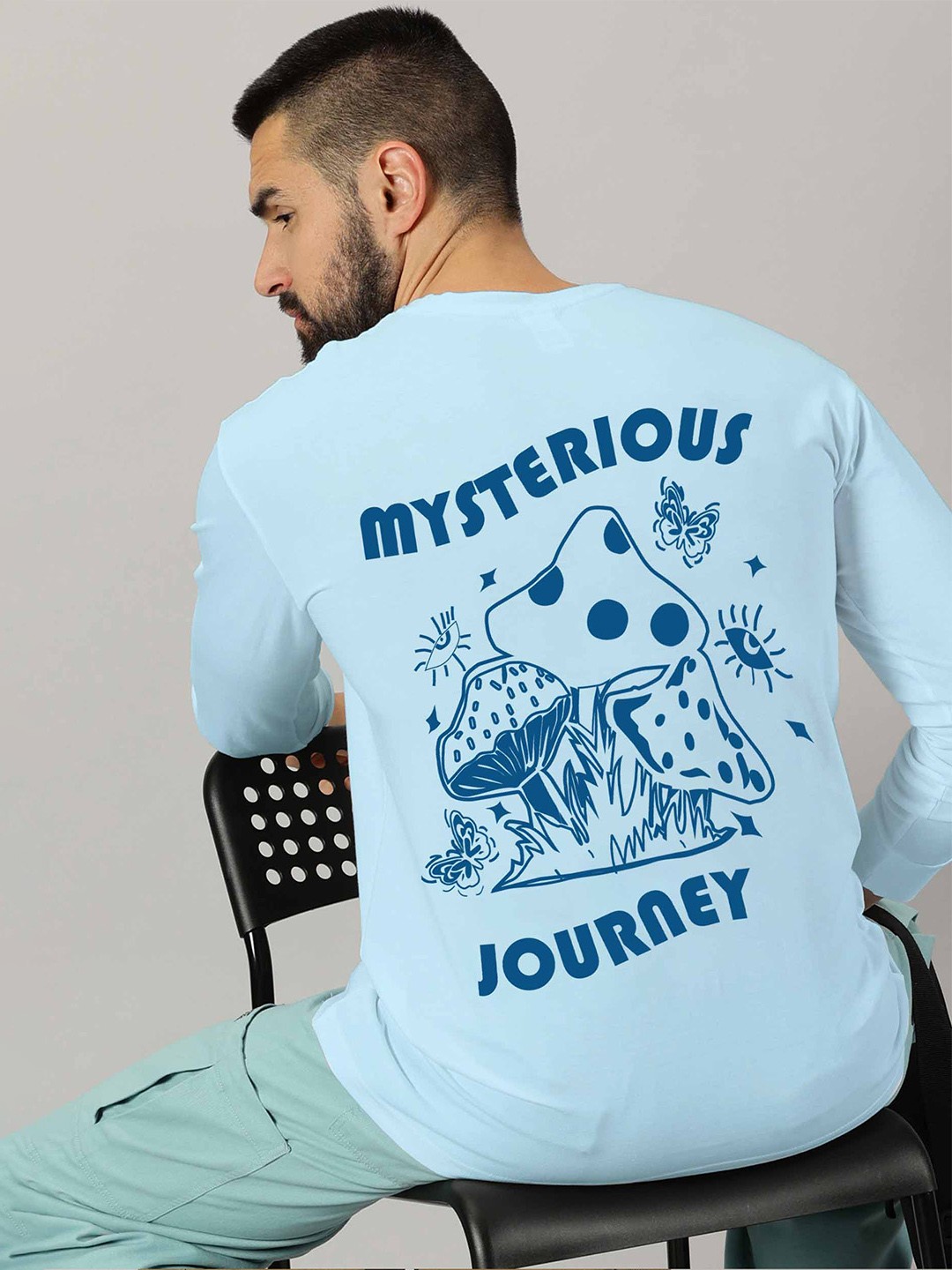 

AUSK Graphic Printed Cotton Round Neck Long Sleeves Pockets Casual T-shirt, Sea green