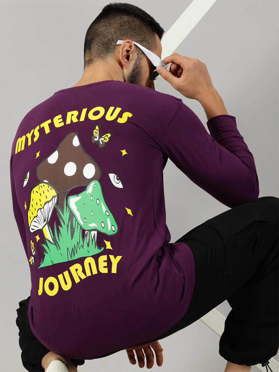 

GESPO Printed Round Neck Full Sleeve Pure Cotton Pockets T-shirt, Burgundy