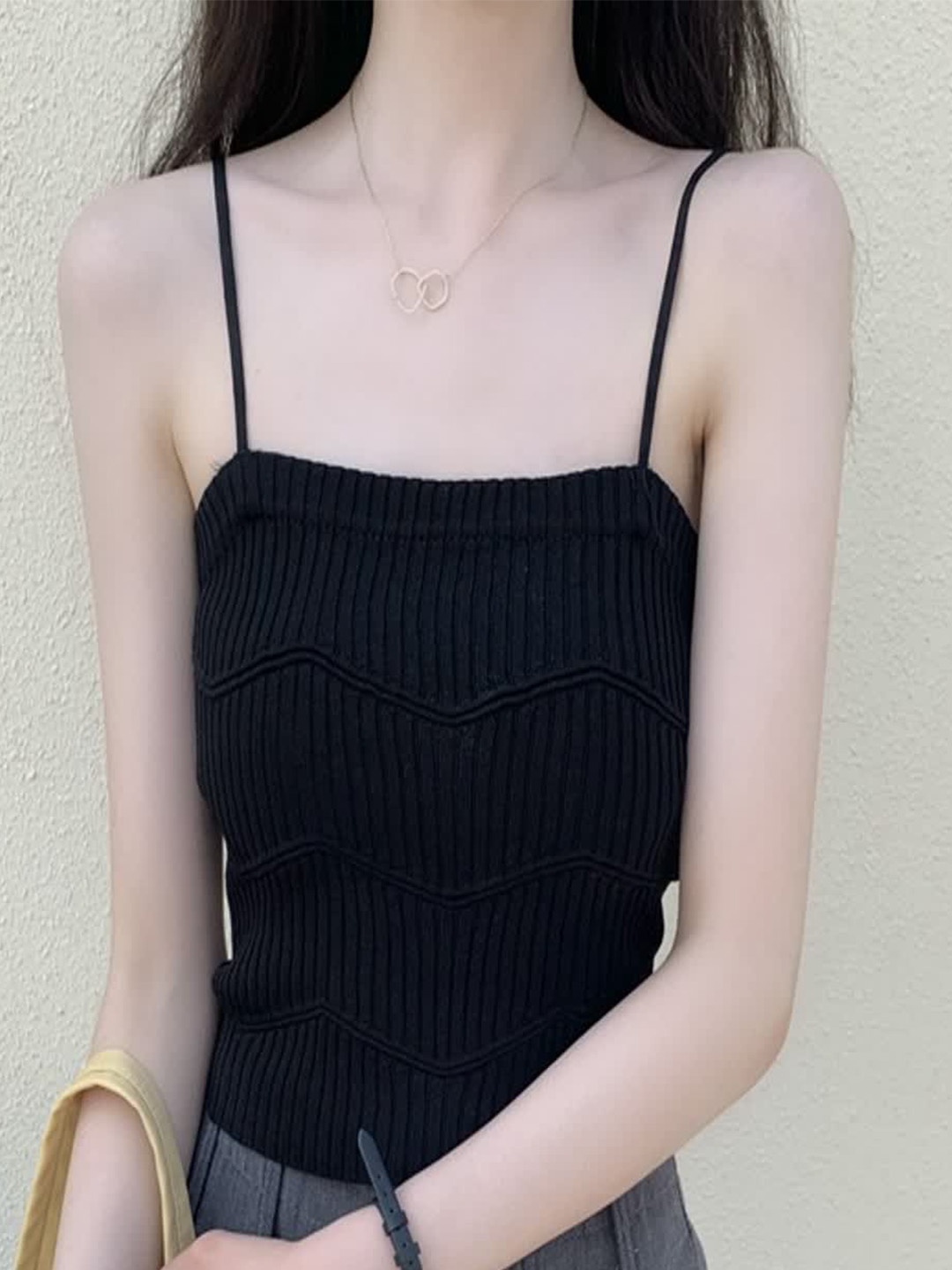 

LULU & SKY Shoulder Straps Ribbed Cami Top, Black