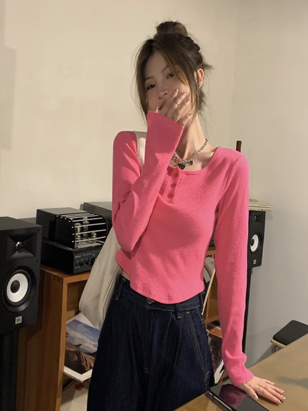 

LULU & SKY Round Neck Ribbed Top, Fuchsia