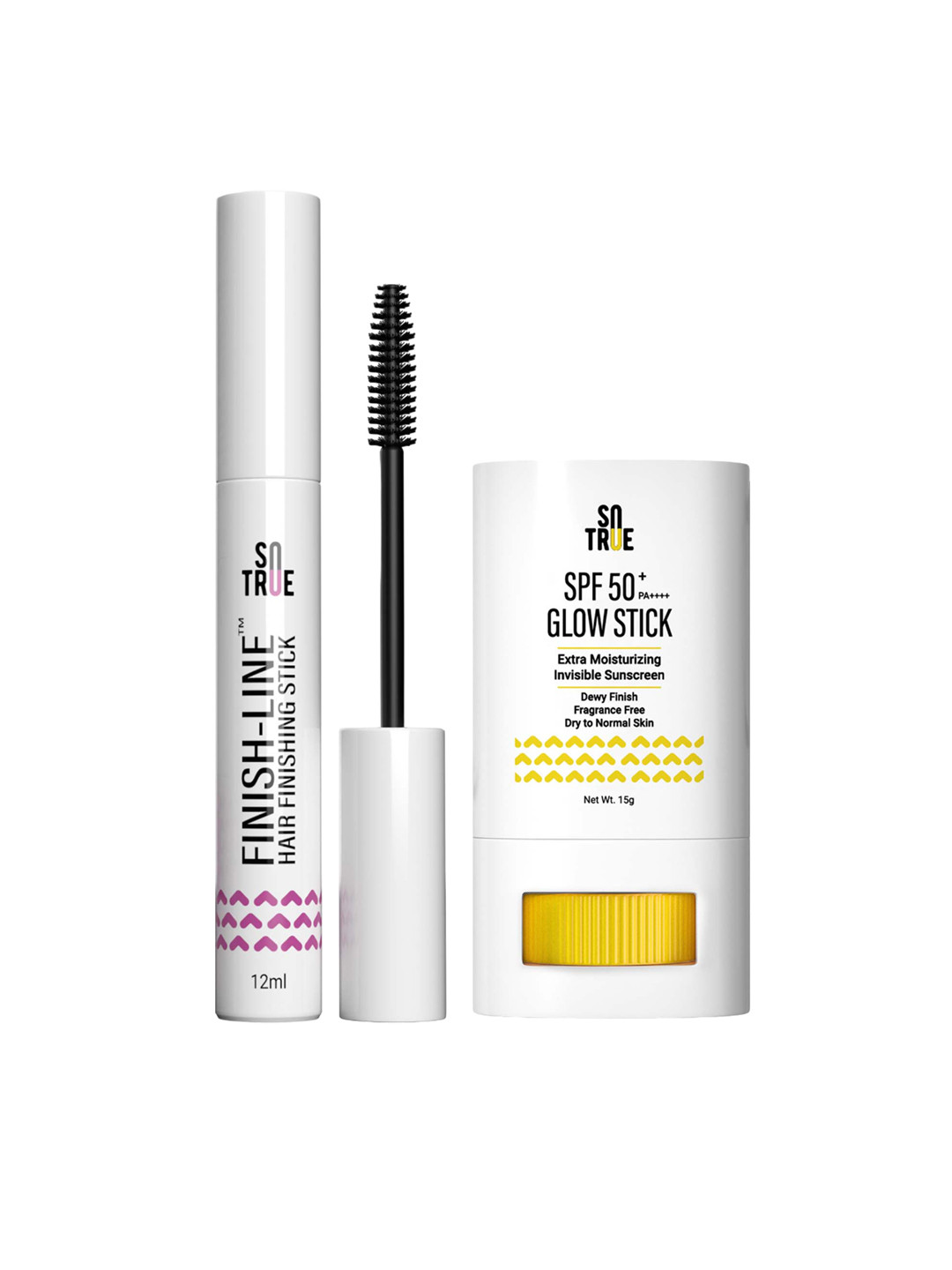 

SOTRUE Set of SPF 50+ Glow Sunscreen Stick-15g & Finish Line Hair Finishing Stick-12ml, White