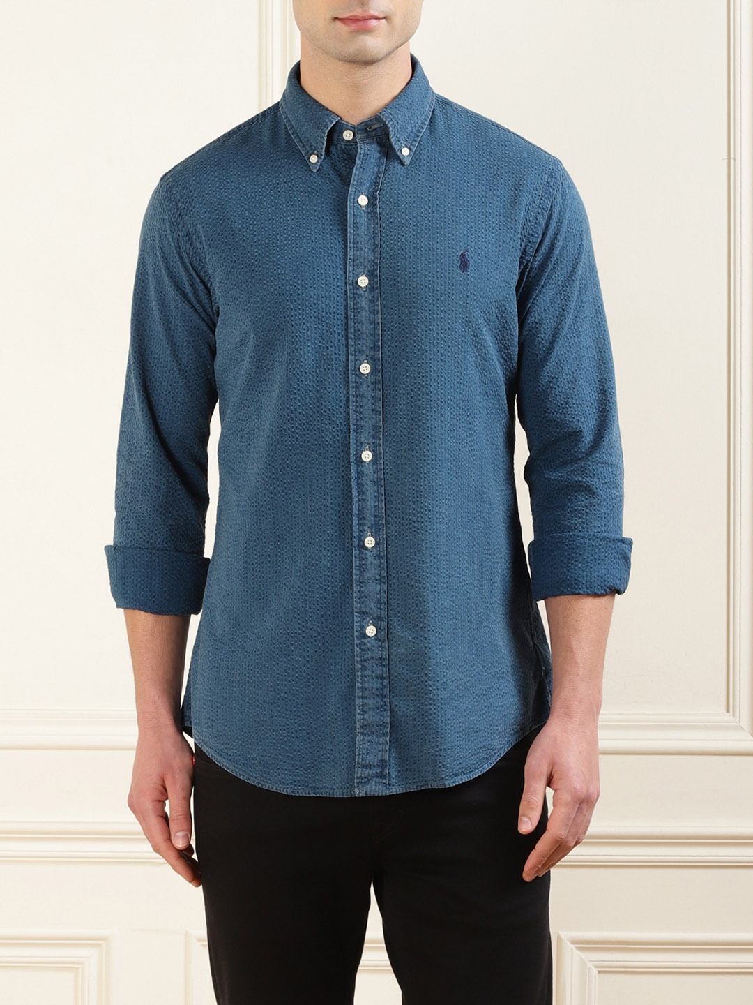 

Polo Ralph Lauren Cotton Seersucker Logo Shirt, Navy blue