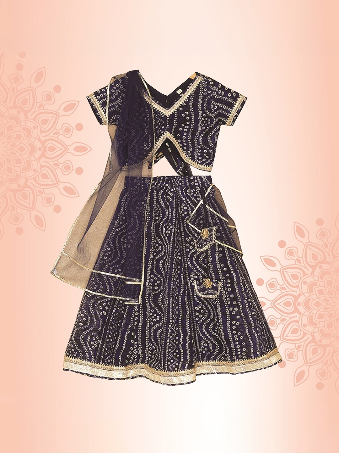 

The Magic Wand Girls Printed Gotta Patti Ready to Wear Lehenga & Blouse With Dupatta, Blue