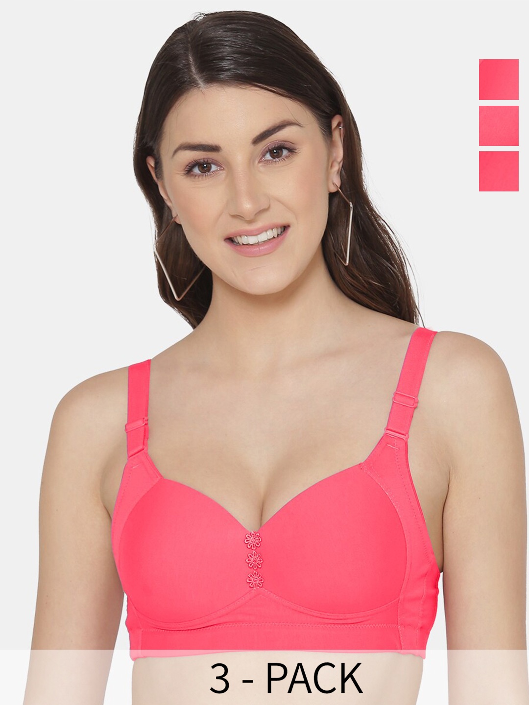 

Tweens Pack Of 3 Full Coverage Lightly Padded Cotton T-shirt Bras With All Day Comfort, Coral