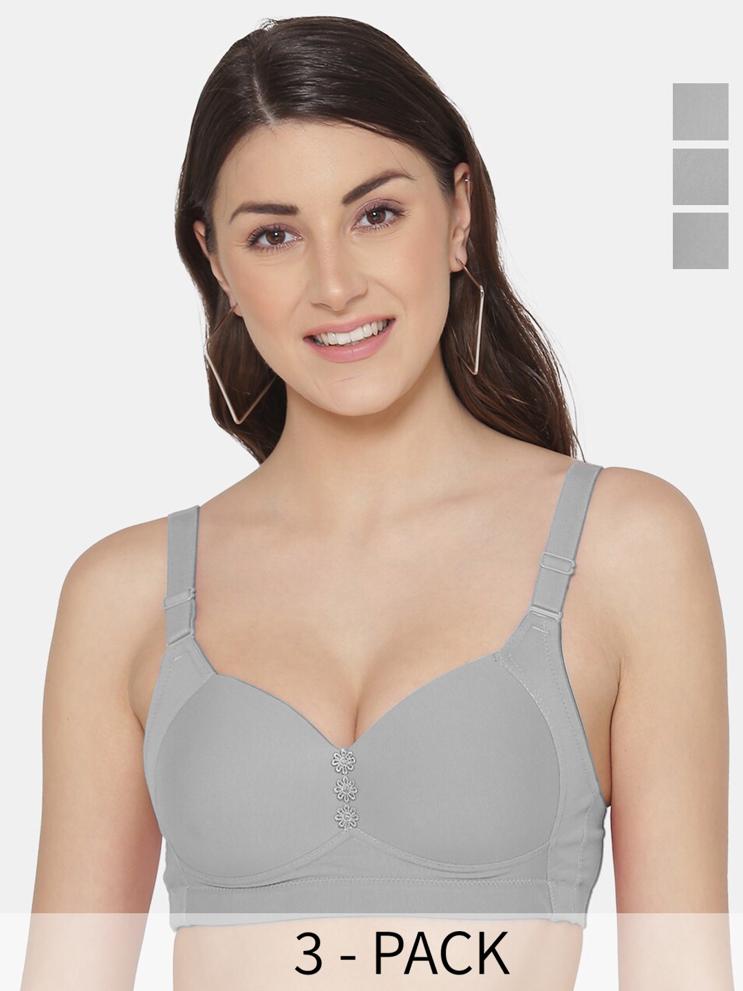 

Tweens Pack Of 3 Full Coverage Lightly Padded T-shirt Bras With All Day Comfort, Grey