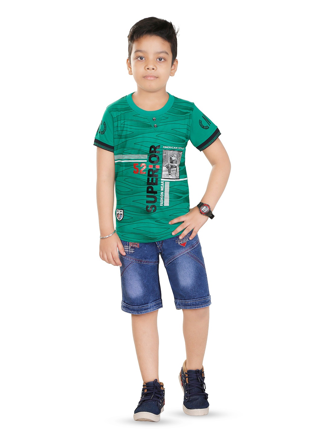 

BAESD Boys Printed T-shirt With Shorts, Green