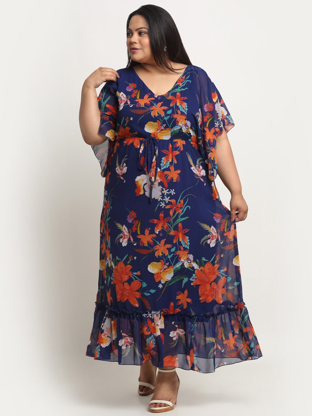 

sindrellastorie Plus Size Floral Print Georgette Maxi Dress, Blue