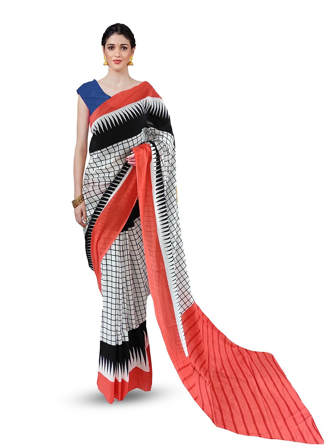 

JAIPURI BLOCK PRINT Pure Cotton Block Print Saree, Red