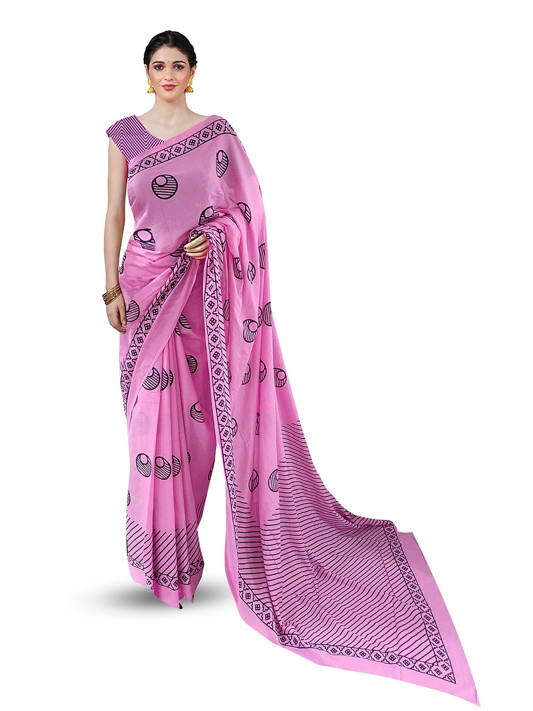 

JAIPURI BLOCK PRINT Printed Pure Cotton Block Print Saree, Pink