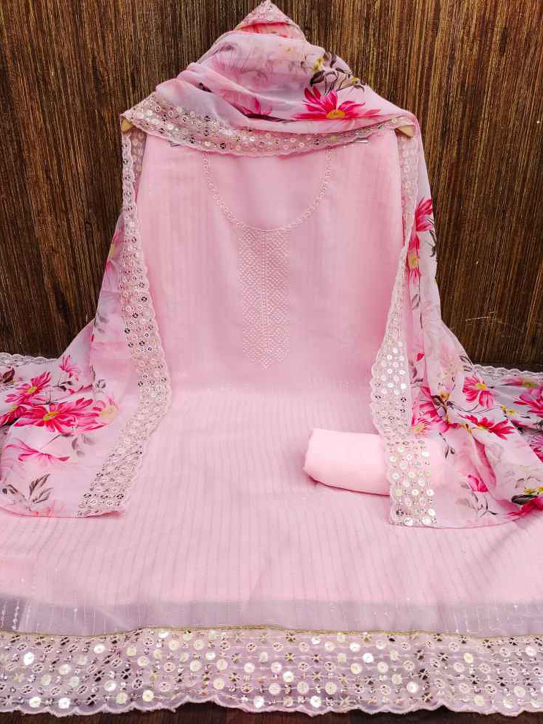 

faxofab Embroidered Unstitched Dress Material, Pink
