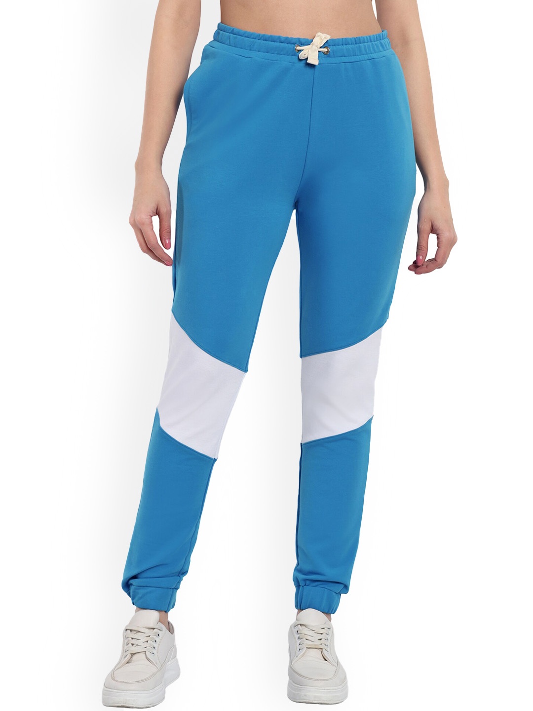 

ONE SKY Women Colourblocked Mid-Rise Joggers, Blue