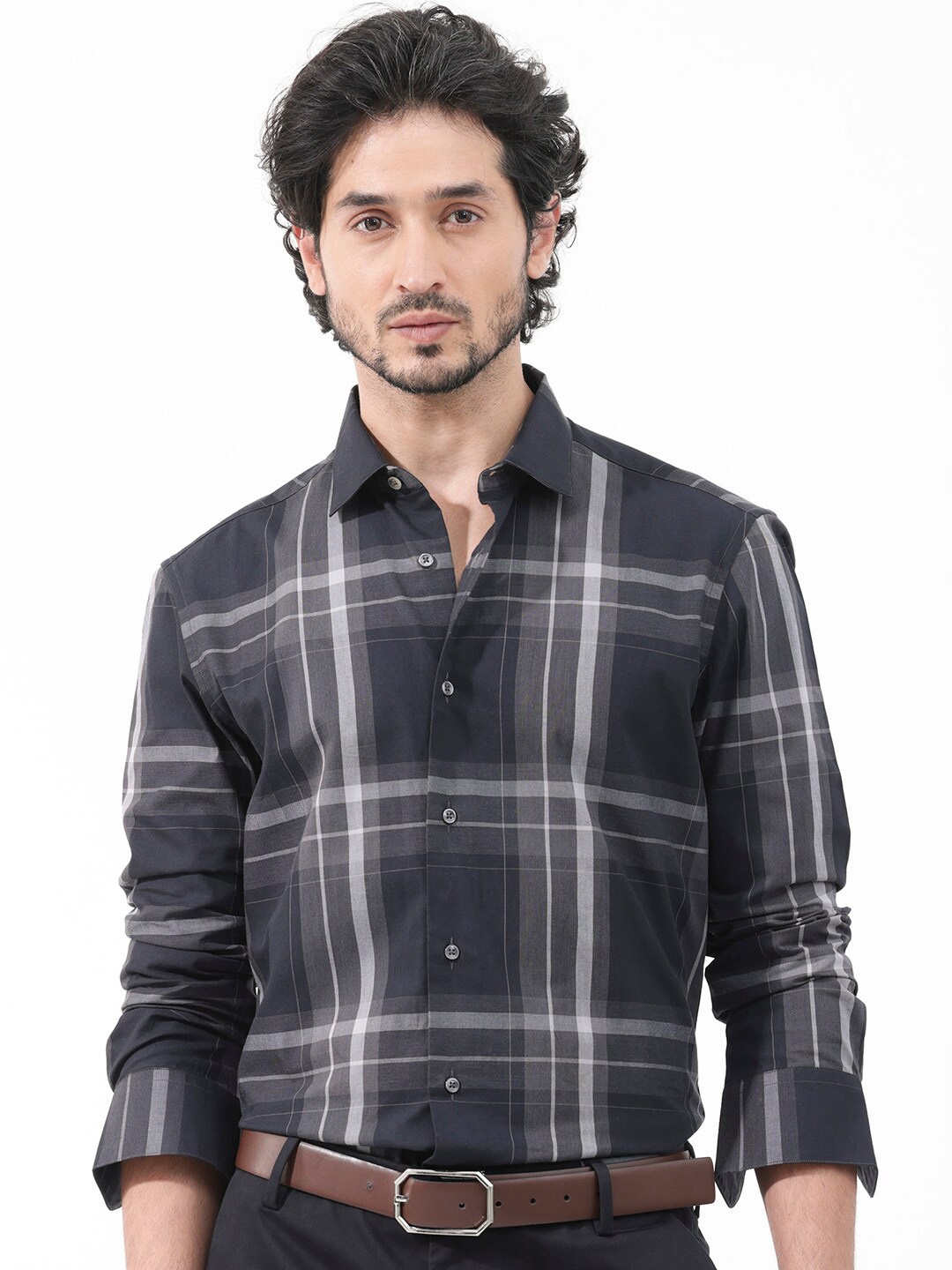 

RARE RABBIT Men Cromet Regular Fit Checked Standard Opaque Shirt, Black