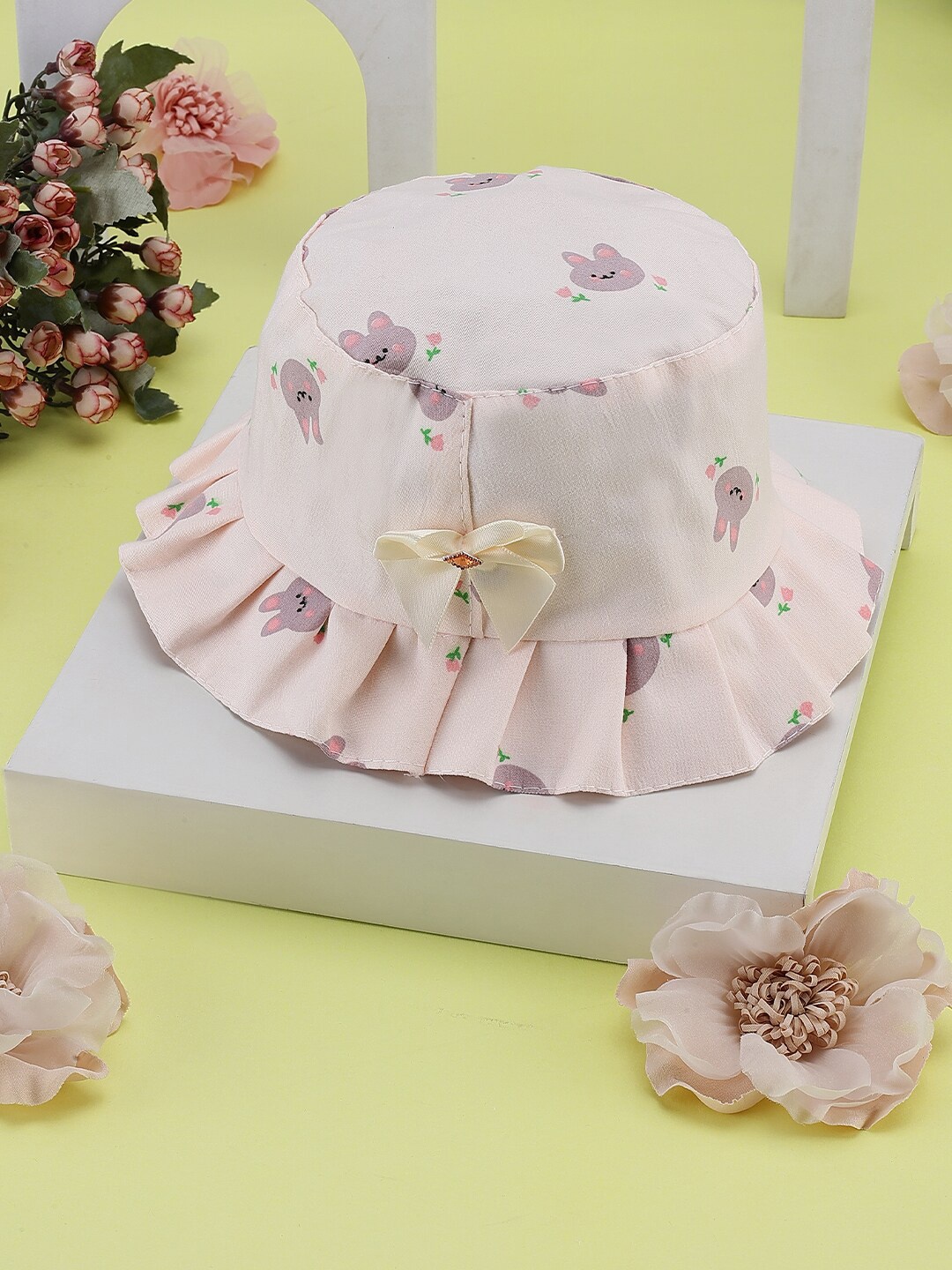 

PASSION PETALS Girls Peach-Coloured Self Design Bucket Hat