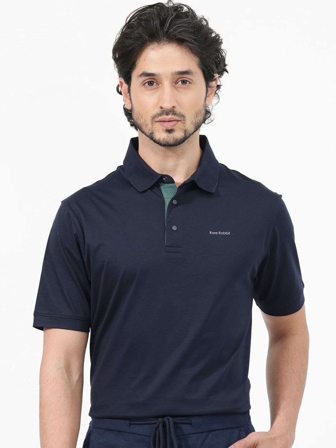 

RARE RABBIT Men Keneth Polo Collar T-Shirt, Navy blue