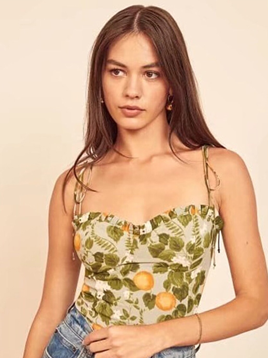 

LULU & SKY Floral Printed Tie-up Straps Top, Green