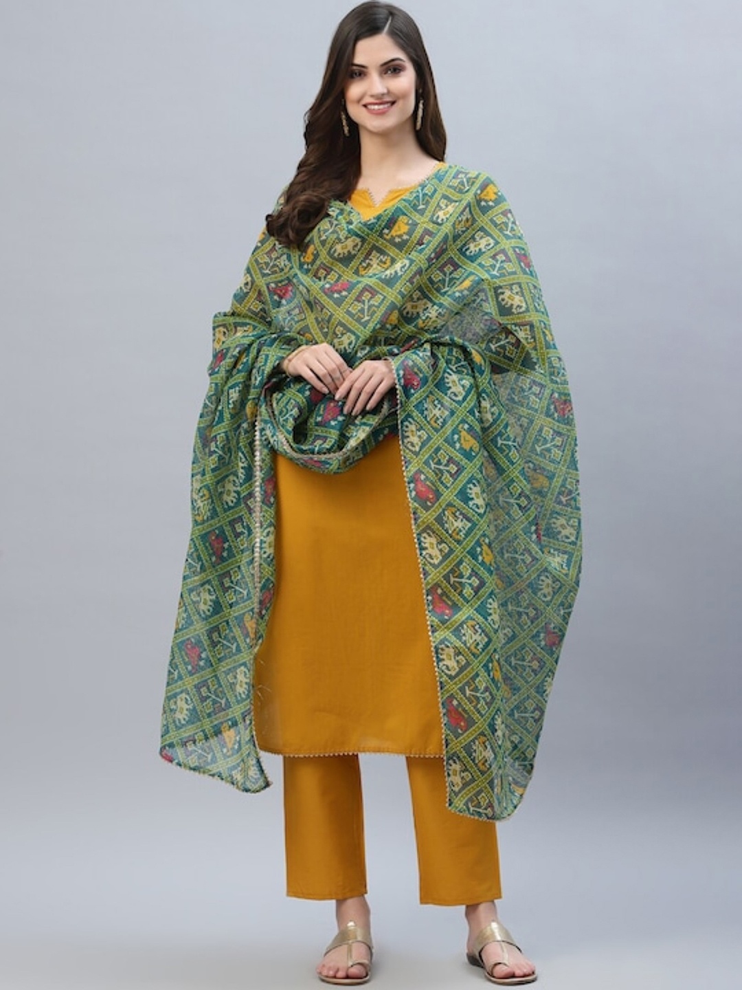 

mimi design Regular Kurta with Salwar & Dupatta, Gold