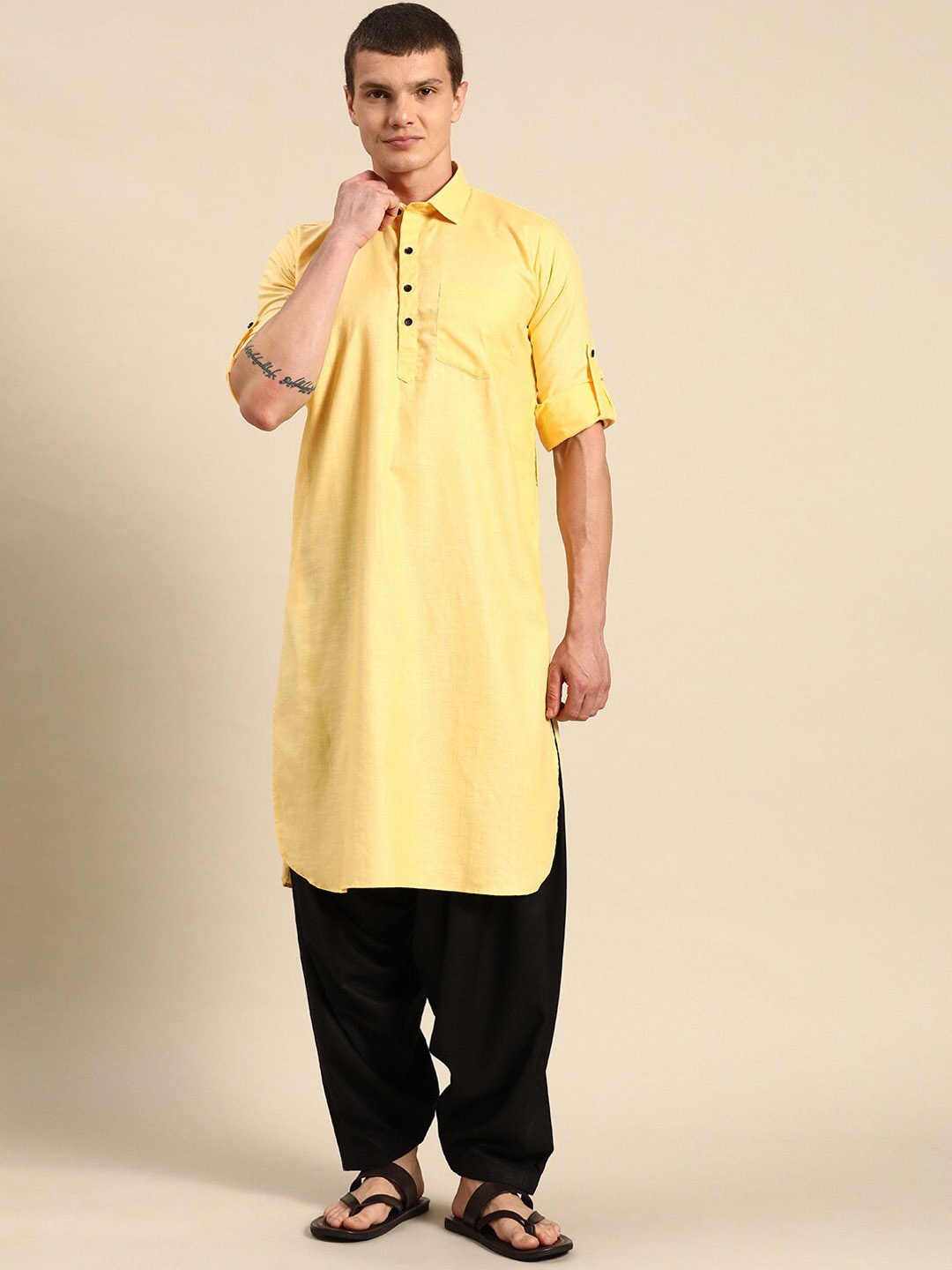 

RAJUBHAI HARGOVINDAS Regular Pure Cotton Kurta with Salwar, Cream