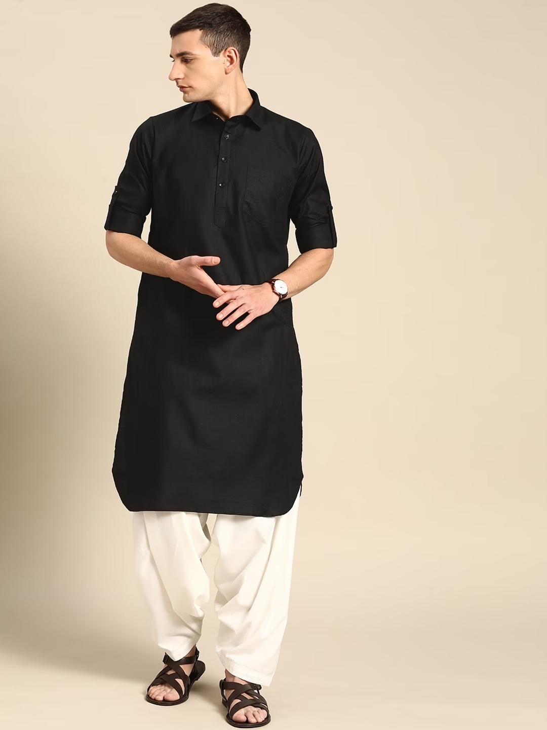 

RAJUBHAI HARGOVINDAS Regular Pure Cotton Kurta with Salwar, Black